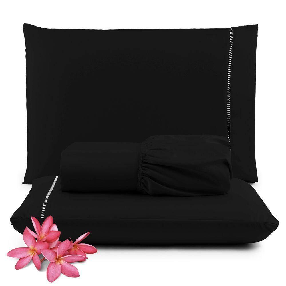 Jogo Cama Lençol Unique Casal Padrão 3 Peças - Preto