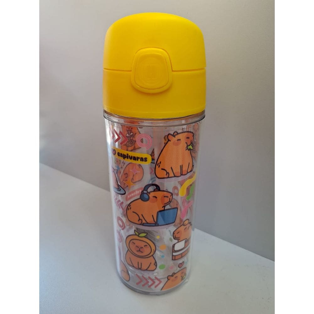 Garrafa De Água Infantil Pop Capivara 270ml C/ Canudo Escola Vermelho