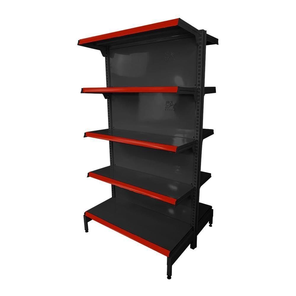 Gôndola Prateleira Preta 5 Níveis 40x30 New Plus 1,70 Central Inicial Pe Vermelho - Sa Gôndolas