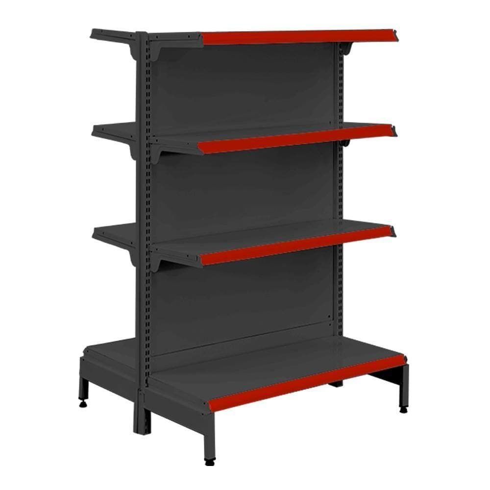 Gôndola Prateleira Preta 4 Níveis 40x30 New Plus 1,40 Central Inicial Pe Vermelho - Sa Gôndolas