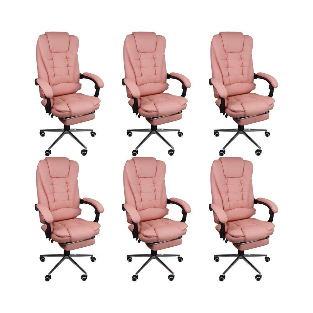 Kit 6 Cadeira Presidente Ergonômica Apoio Para Pés Rosa