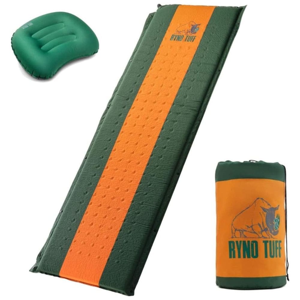 Colchão Inflável para Camping Portátil Ultraleve com Travesseiro Embutido e Bolsa de Transporte, RYNO TUFF, Verde