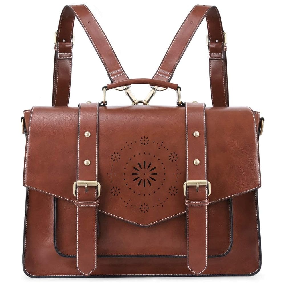 Mochila Vintage de Couro Vegano para Laptop Feminina, ECOSUSI ES1101002A057 FUS, Marrom