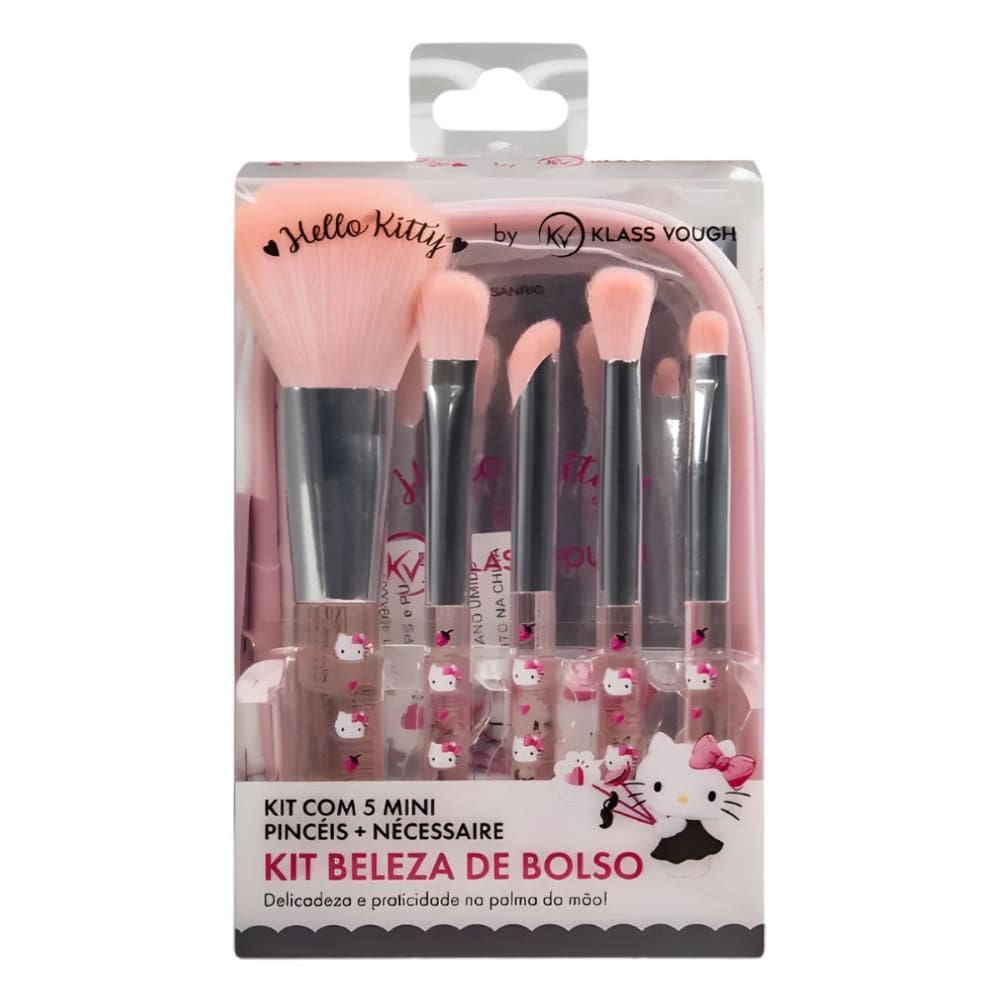 Kit com 5 Mini Pincéis e Necessaire Hello Kitty by Klass Vough