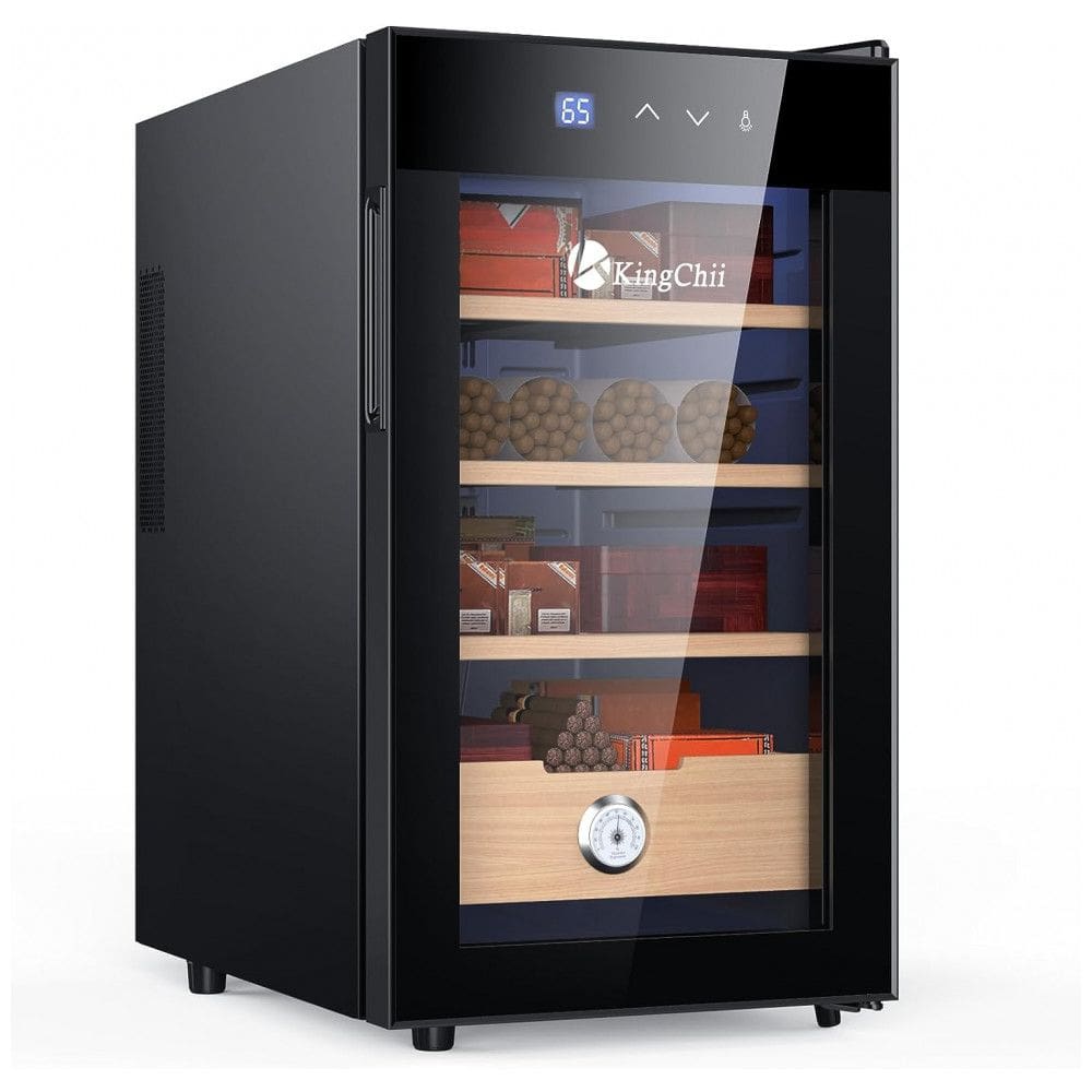 Umidor Elétrico para Charutos 48L com Prateleiras e Higrômetro, 110 Volts, KingChii, Preto