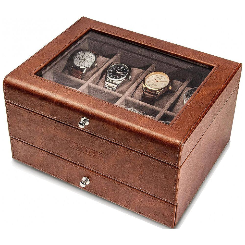 Caixa, Estojo de Madeira para Relógios com 8 Compartimentos, Beerust, Marrom