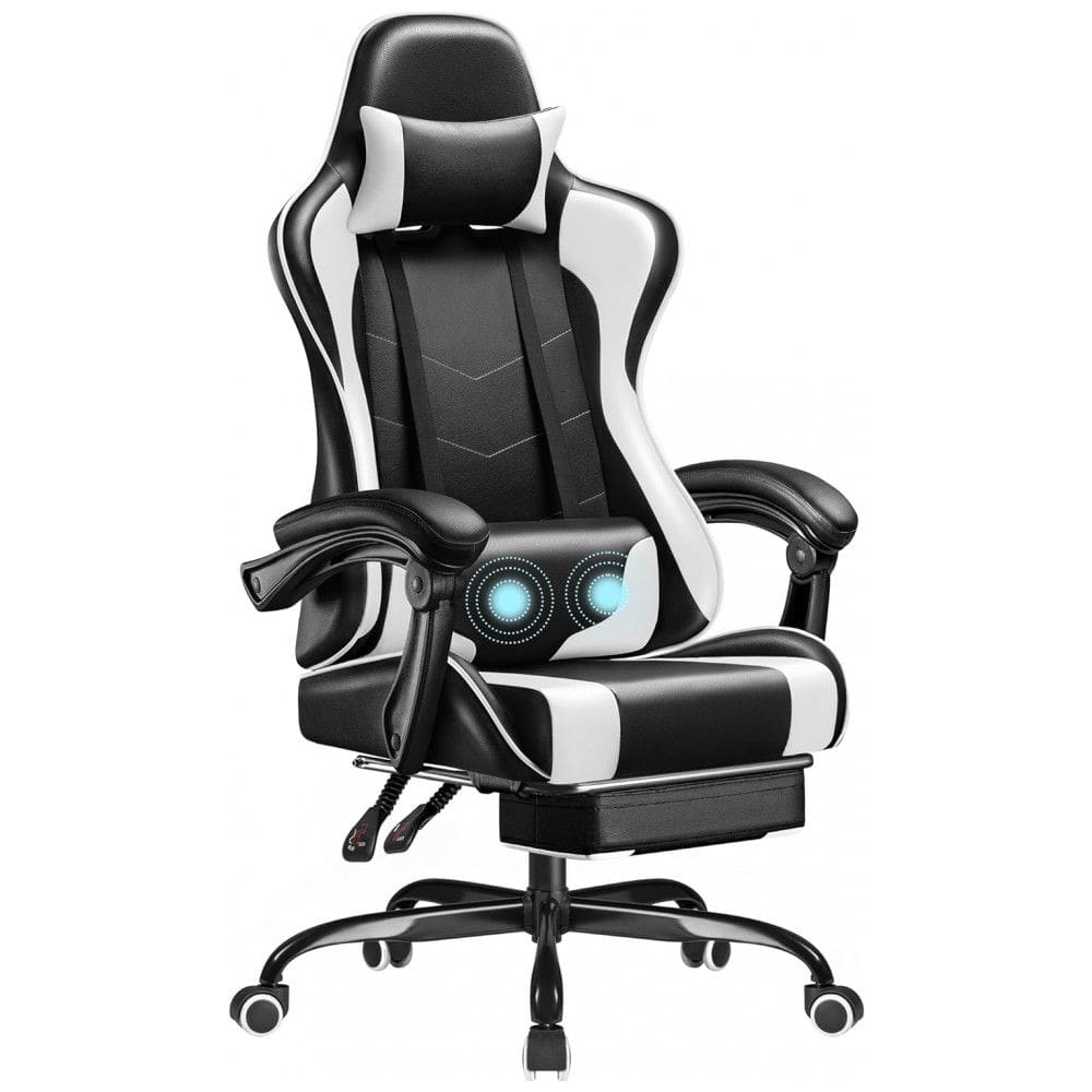 Cadeira Gamer Reclinável e Giratória com Apoio para Lombar e Cabeça, Homall, Branca