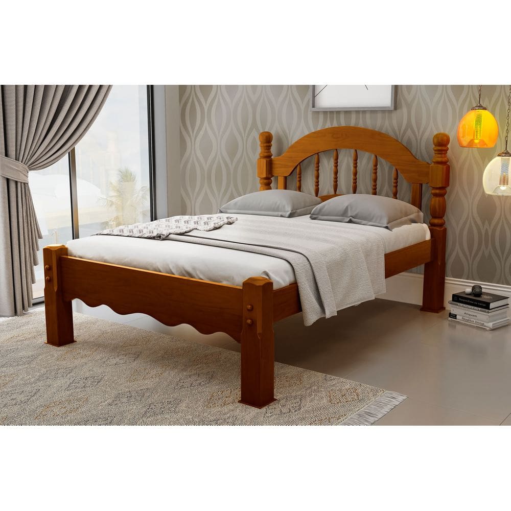 Cama Queen Size Eliane Pezeira Baixa De Madeira Maciça Pinus