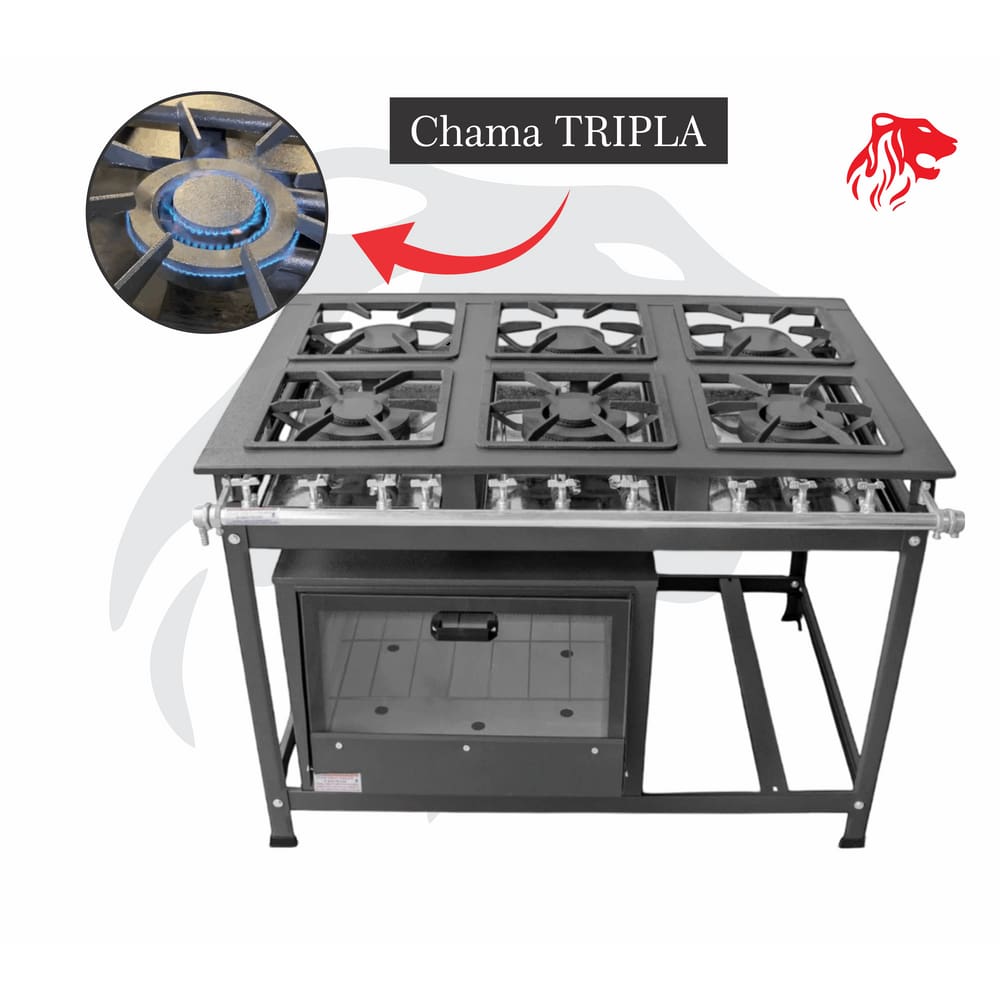 Fogão Industrial 6 Bocas 30x30 P5 com Forno Leona