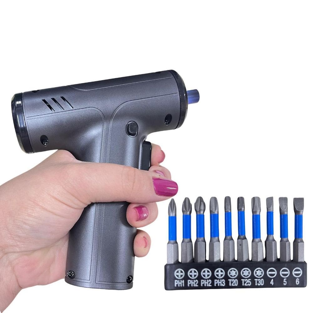 Chave Fenda Elétrica 10 Bits Bateria Recarregável 300Rpm Led