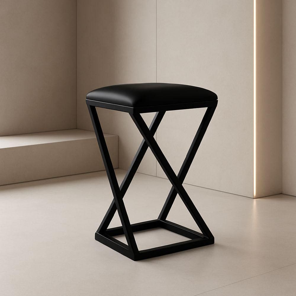 Banqueta Z 80 Cm Banco Cozinha Corino Bistrô Ferro Balcão Cor:preto