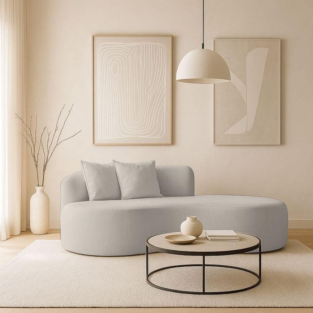 Sofá Feijão De Canto Curvado Elegante 2 Lugares Bouclé Cor:bouclé Bege