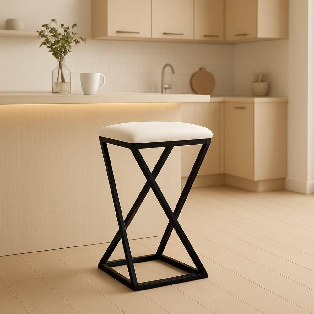 Banqueta Z 80 Cm Banco Cozinha Corino Bistrô Ferro Balcão Cor:branco