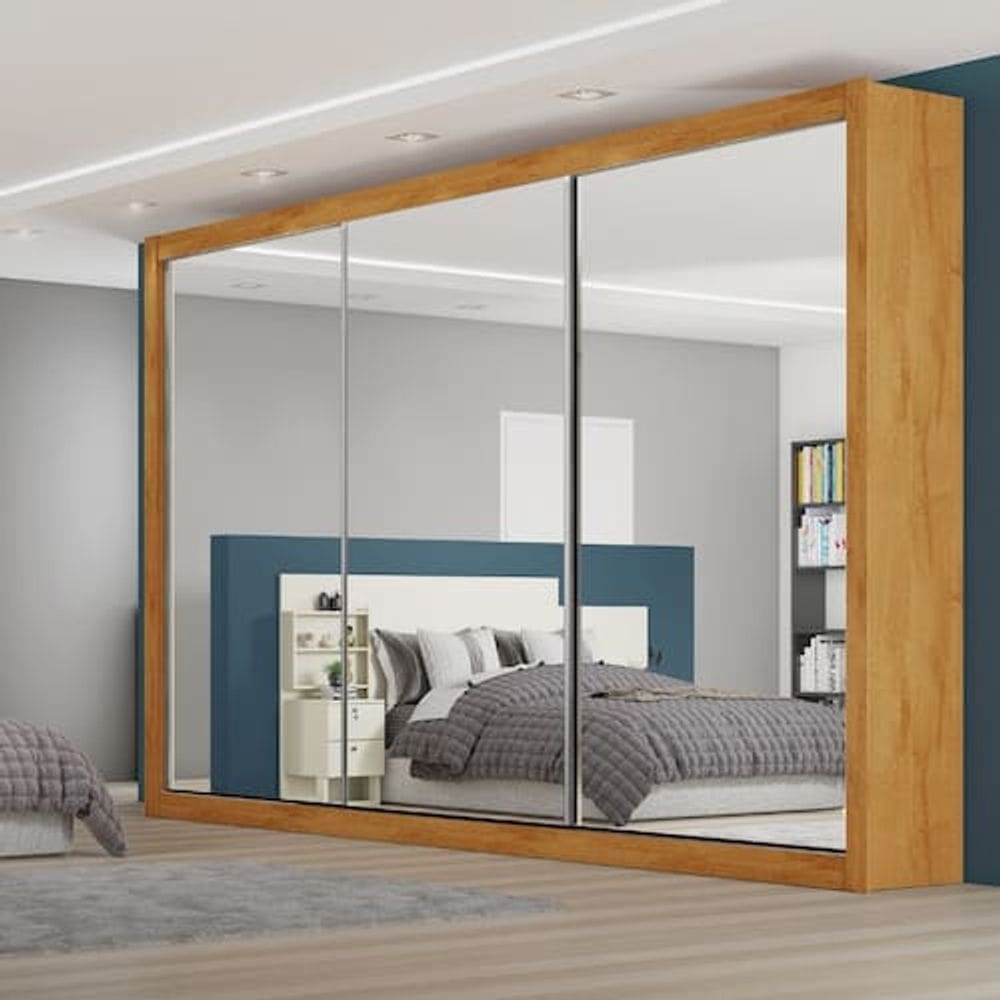 Guarda Roupa Casal com Espelho 3 Portas de Correr Toronto Móveis Europa - Sépia