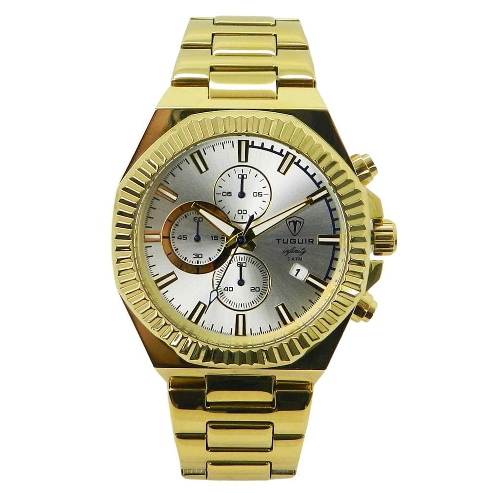 Relógio Cronógrafo Masculino de Aço Tuguir Analógico Infinity GCS-1272 Dourado e Prata