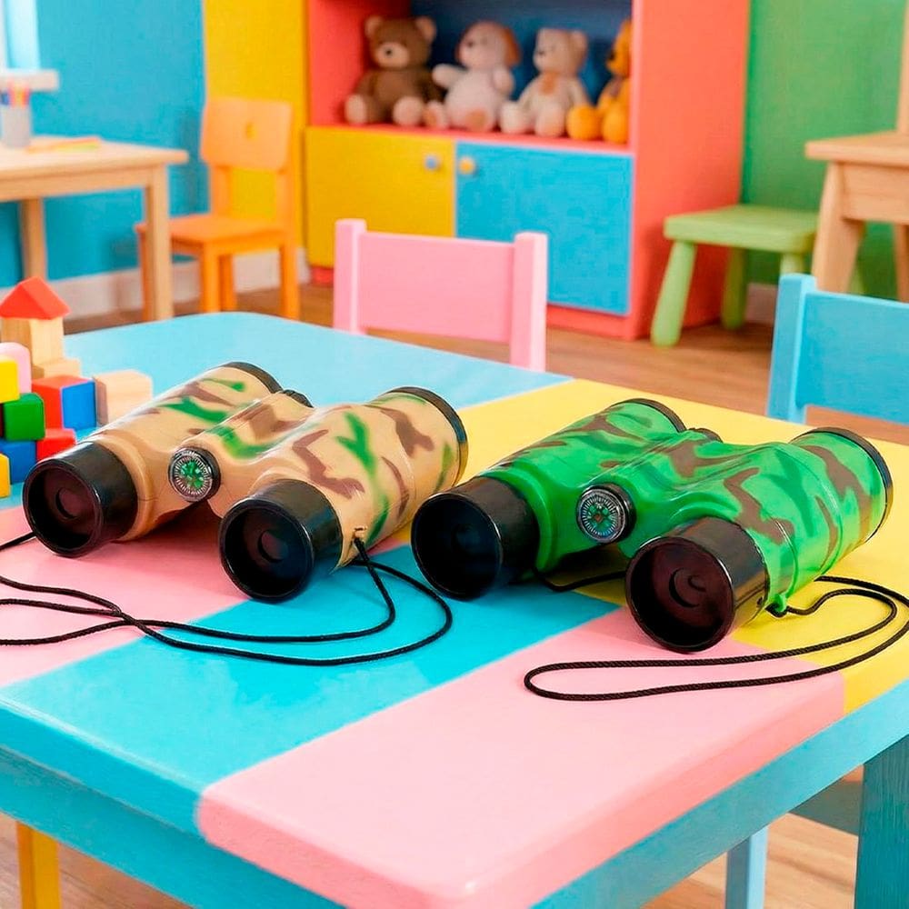 Brinquedo Binoculo Bússola Camuflado Cordão Militar Kit 2pçs