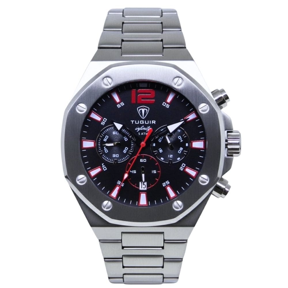 Relógio Cronógrafo Masculino de Aço Tuguir Analógico Infinity GCS-1271 Prata e Preto