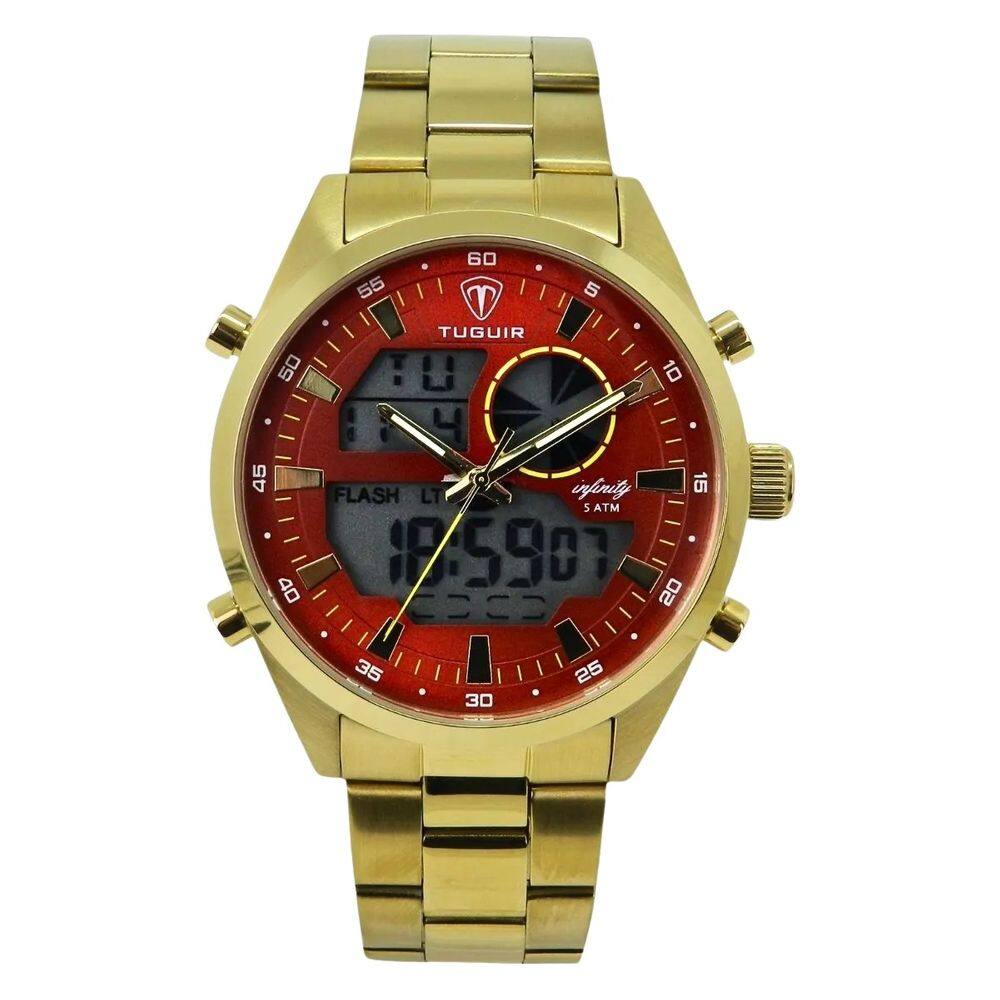 Relógio Masculino de Aço Tuguir AnaDigi Infinity GCS-1265 Dourado e Vermelho