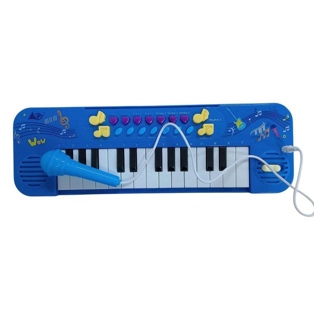 Kit Teclado Musical Infantil Com Microfone - Azul
