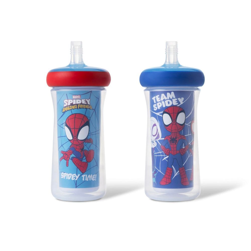 Copos infantis The First Years Spidey com canudo, pacote com 270 mL, pacote com 2