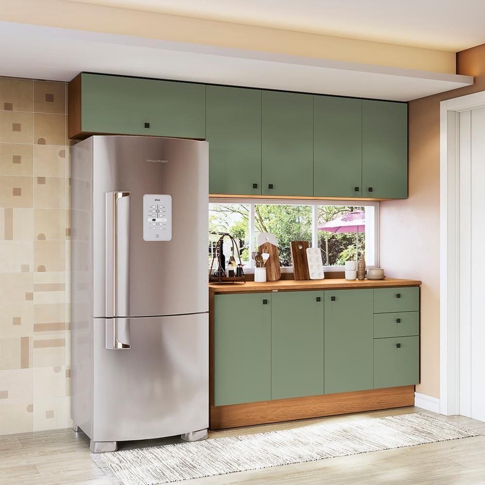 Armário De Cozinha Completa 240cm Canela/verde Frevo Pixel Kappesberg