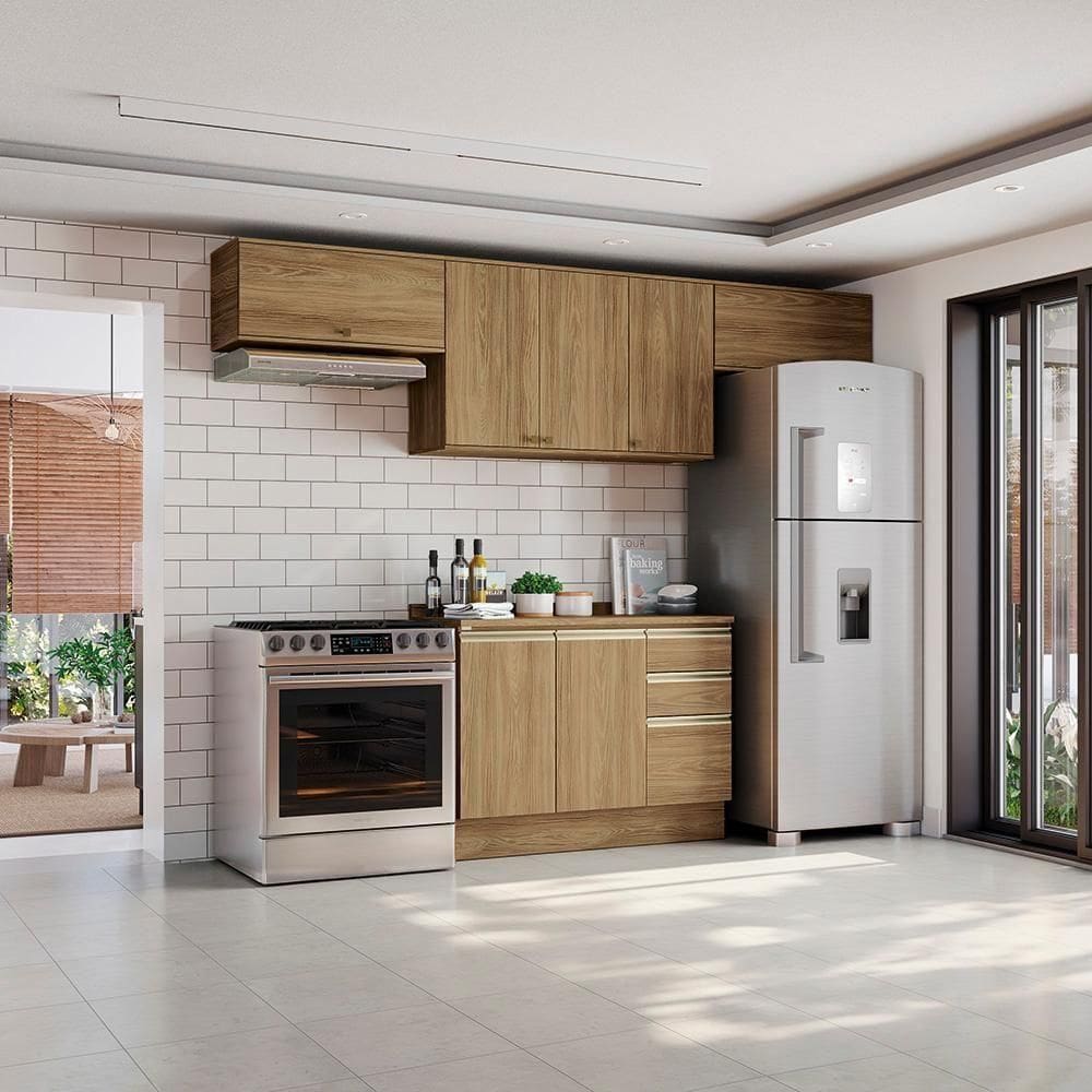 Armário De Cozinha Completa 100% Mdf 280cm Nogueira Celeste Kappesberg