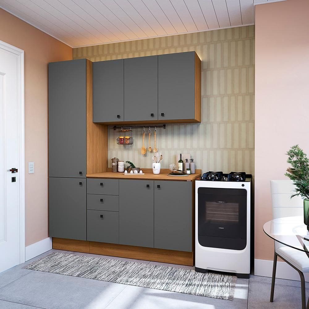 Armário De Cozinha Compacta 170cm Canela/cinza Sagrado Pixel Kappesberg