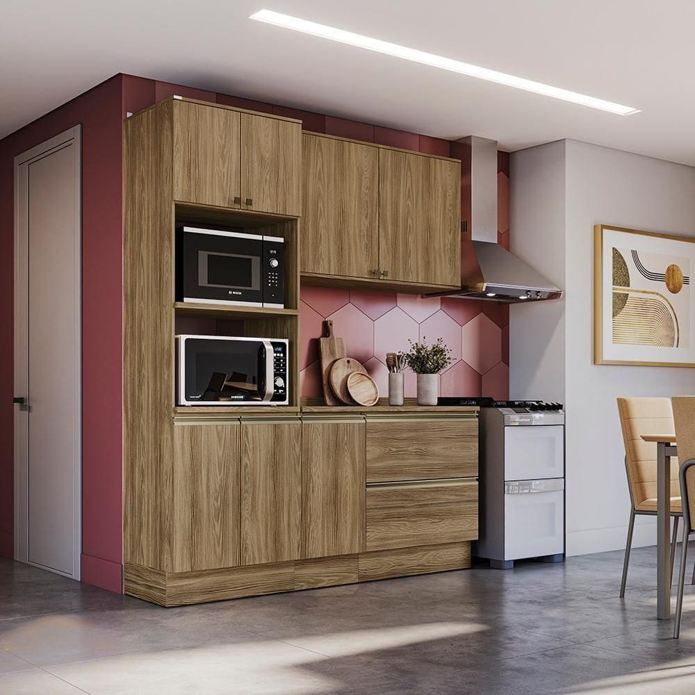 Armário De Cozinha Compacta Torre Quente 100% Mdf 190cm Nogueira Celeste Kappesberg