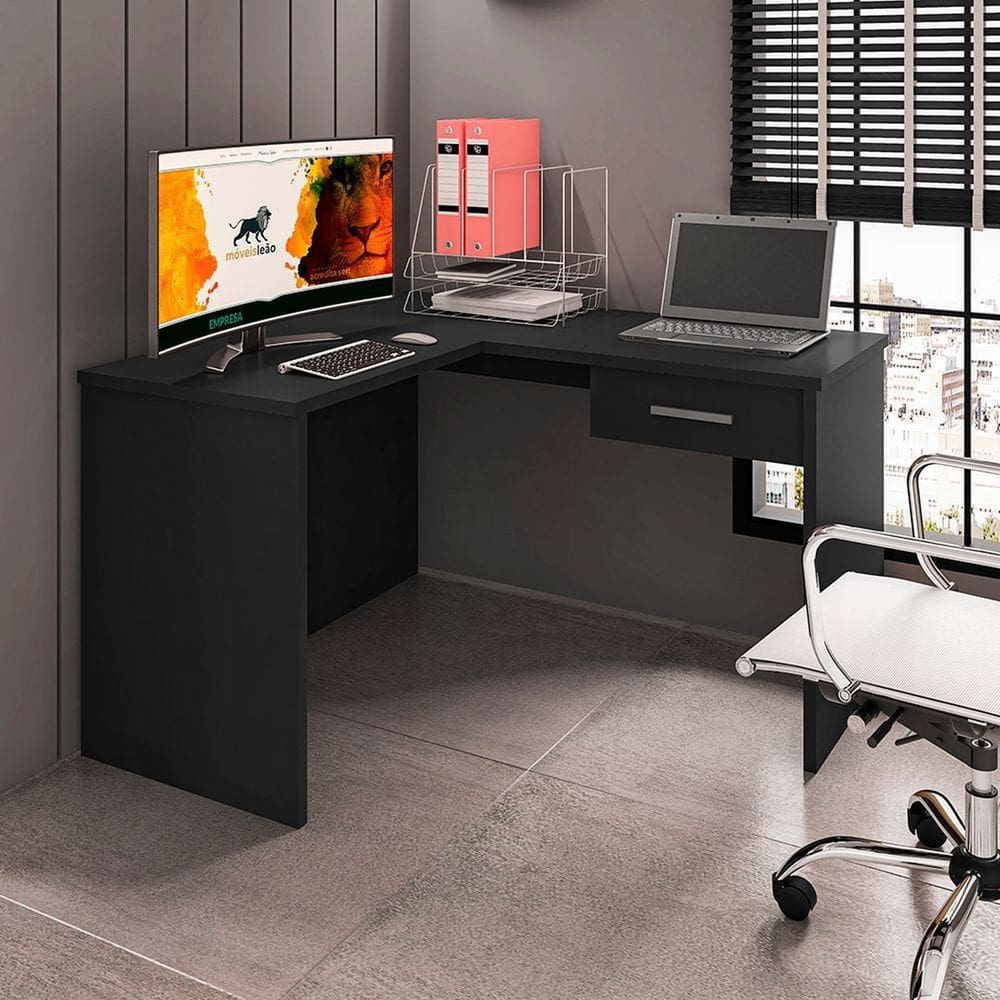 Mesa Gamer Escrivaninha em L DRX9000 1 Gaveta Preto Black