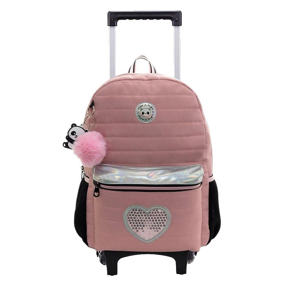 Mochila De Rodinhas Tween Panda Rose Juvenil Feminina Xeryus