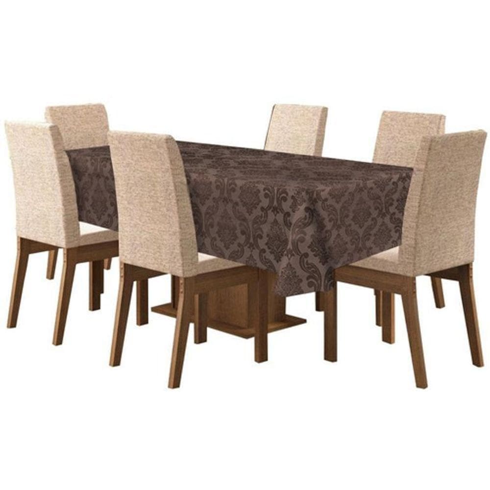 Toalha De Mesa De 4 Lugares Tecido Jacquard - Marrom