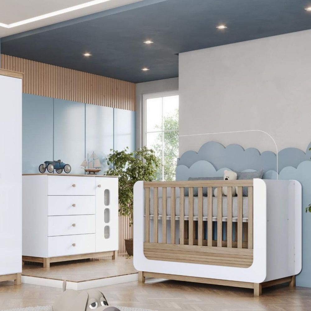 Quarto de Bebe Berco e Comoda 4 Gavetas Aconchego Henn