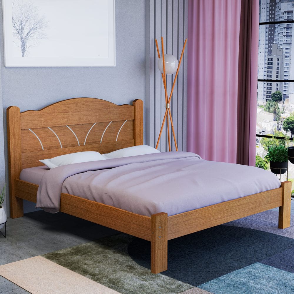 Cama Alice Casal 100% MDF Estrado Reforçado Pés 7,5x4,5cm
