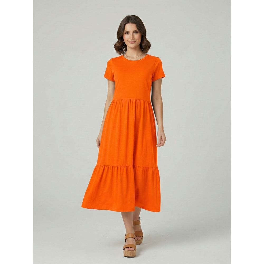 Vestido Midi Três Marias De Algodão Laranja