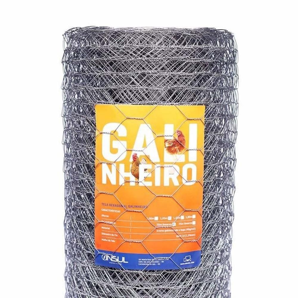 Tela Hexagonal Para Cercamento Insul Galinheiro 18, malha 5,0cm, fio 1,24mm, Rolo 1,20x50m