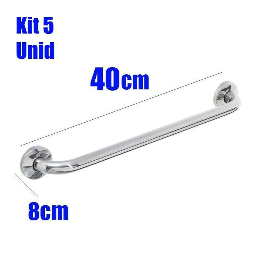 Kit 5 Barras Alça De Apoio Inox 40 Cm Acessibilidade