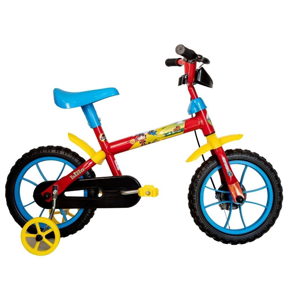 Bicicleta Infantil Aro 12 Com Rodinhas Lillo Vermelho e Azul Samy