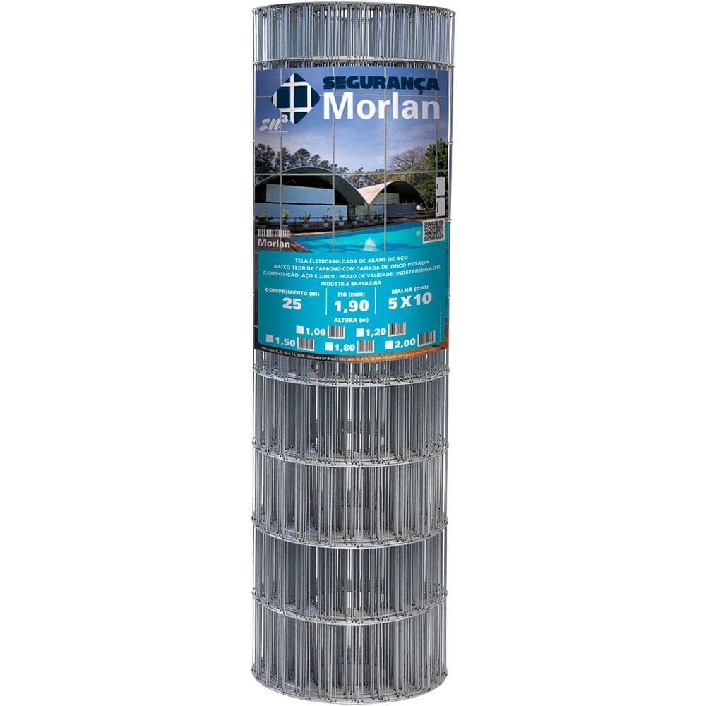 Tela Soldada para Alambrado, Morlan Galvanizada, 1,90 mm, 1,20 x 25 Metros
