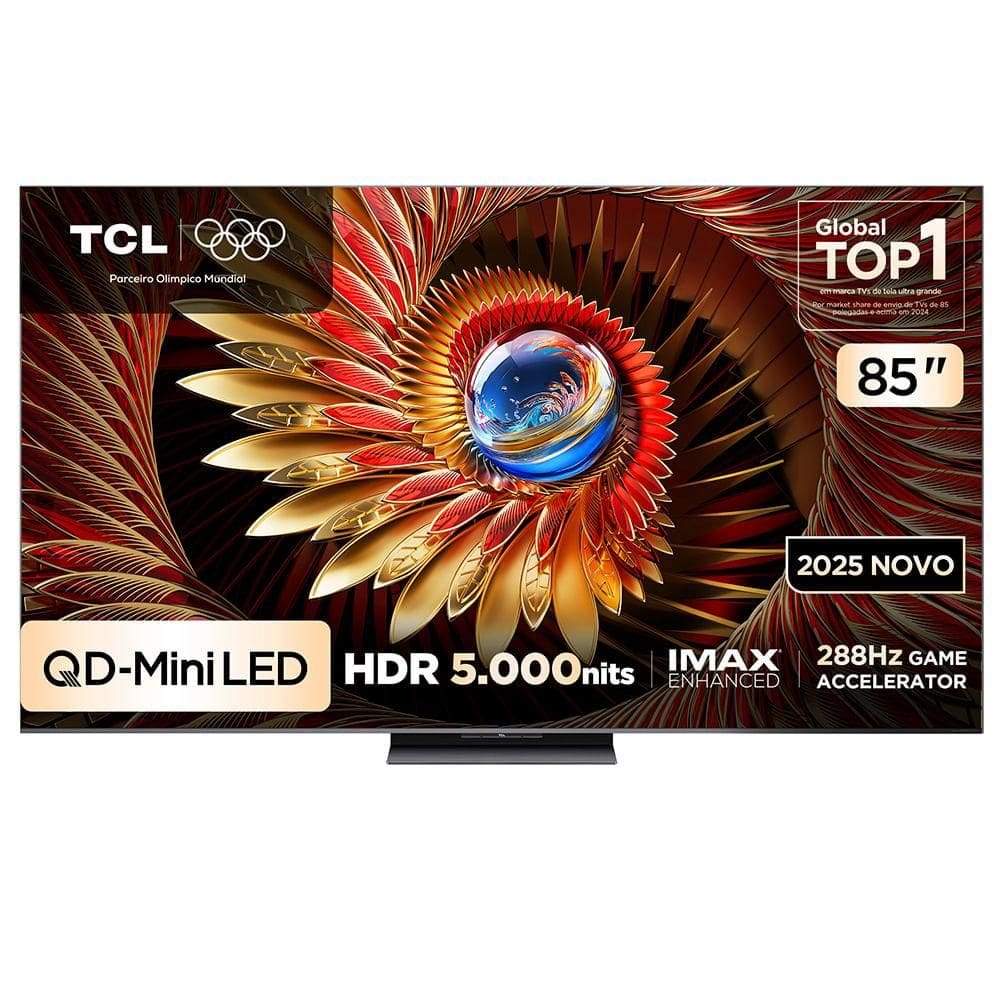 Smart TV 4K TCL Premium QD-Mini LED 85” Polegadas com Google TV, Zero Border, Dolby Vision IQ, Audio Bang e Olufsen - 85C8K