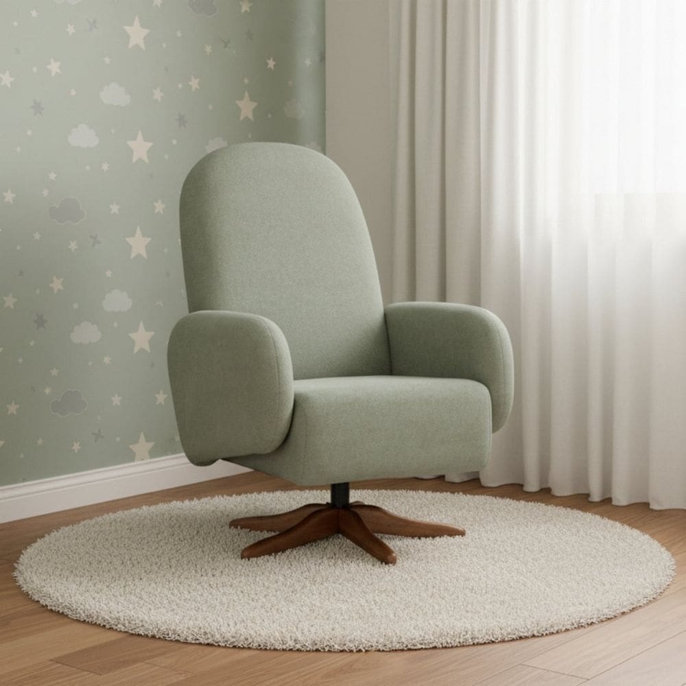 Poltrona de Amamentação Bouclé Giratória e Balanço Wave Verde Claro