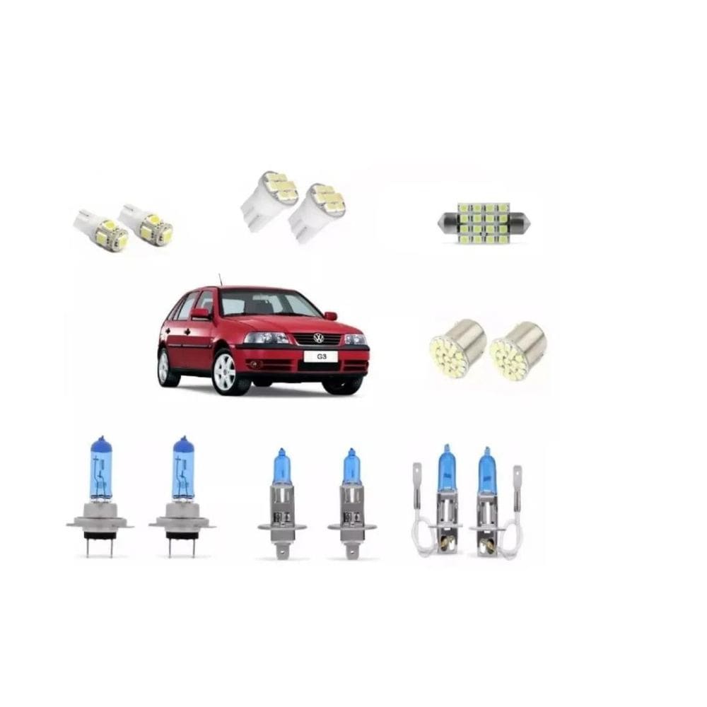 Kit Completo Lâmpadas Super Branca E Leds Gol G3 Foco Duplo