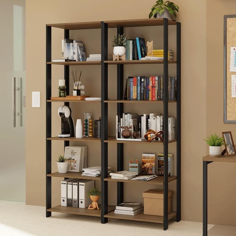 Estante Armário Multiuso Para Escritório 118cm 10 Prateleiras Rustic/preto Madesa Preto/rustic