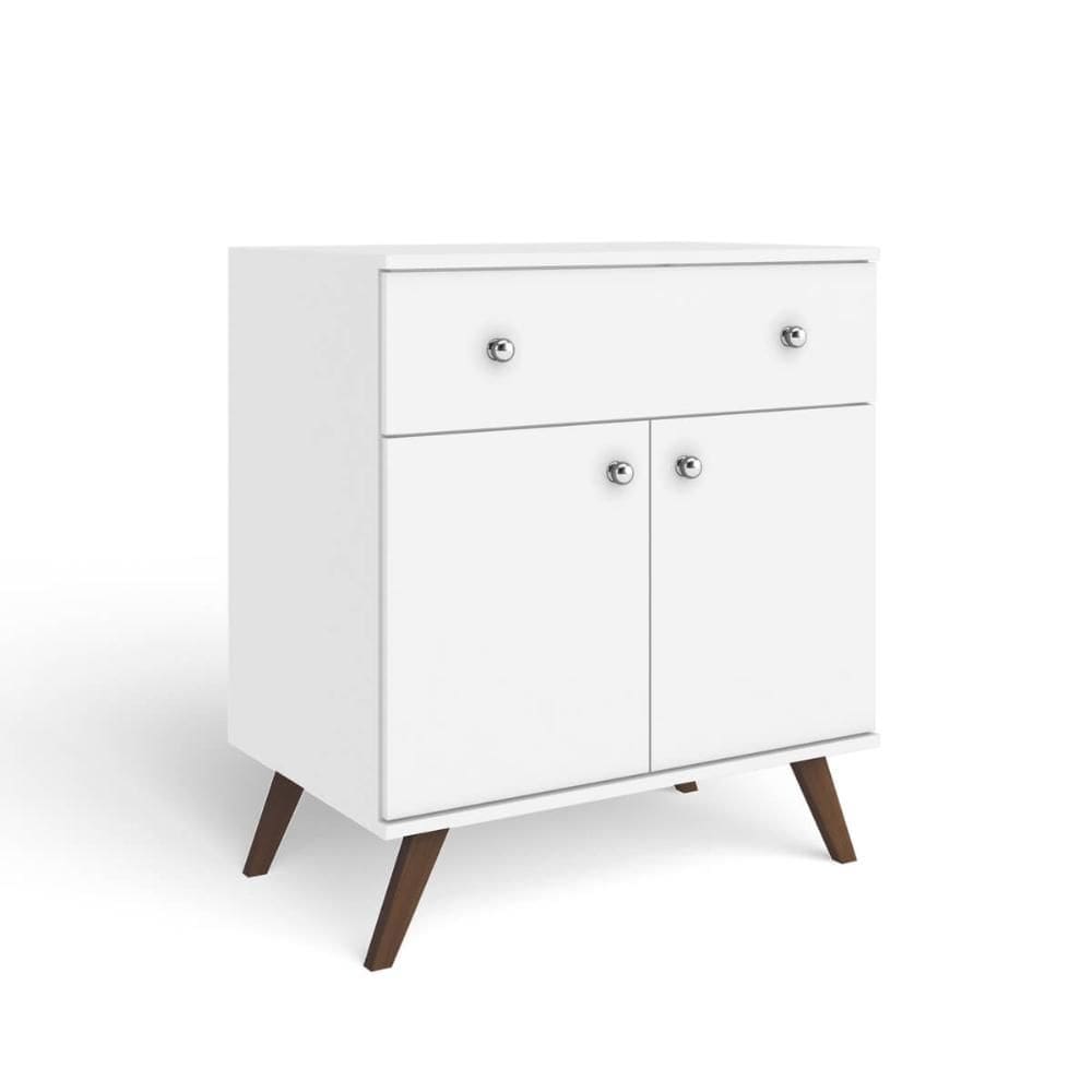 Aparador Retrô com 1 Gaveta e 2 Portas MDP Branco 70x45x80cm RT 3021 Movelbento