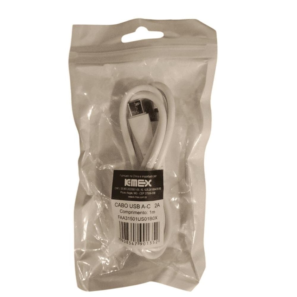 Cabo Usb A-C 2A (Tipoc) 1M K-Mex Branco