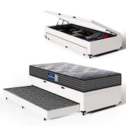 Cama Box Baú com Colchão de Espuma D60 Double Face Guarda Costas Comfort Force Probel + Auxiliar Solteiro 88cm