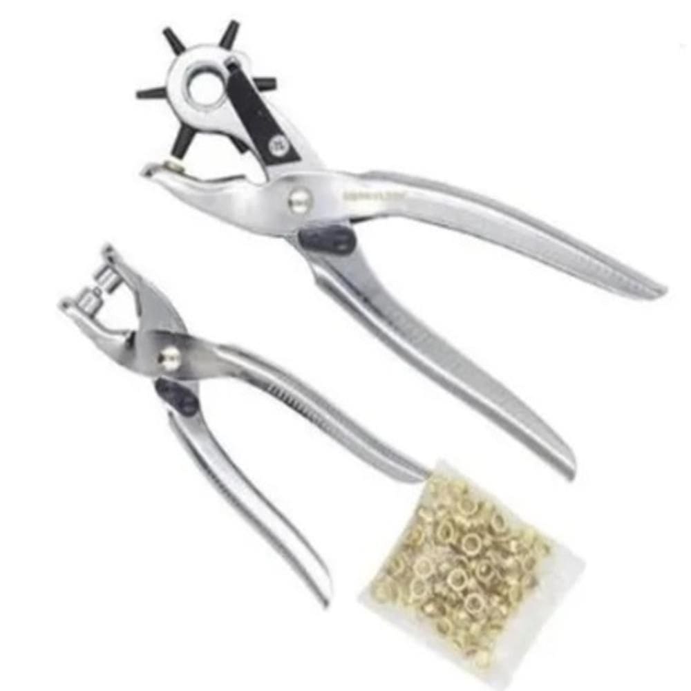 Kit  2 Em 1 Alicate Furador Vazador E Aplicador De Ilhos Com 6 Medidas Profissional Completo 100 Ilhos