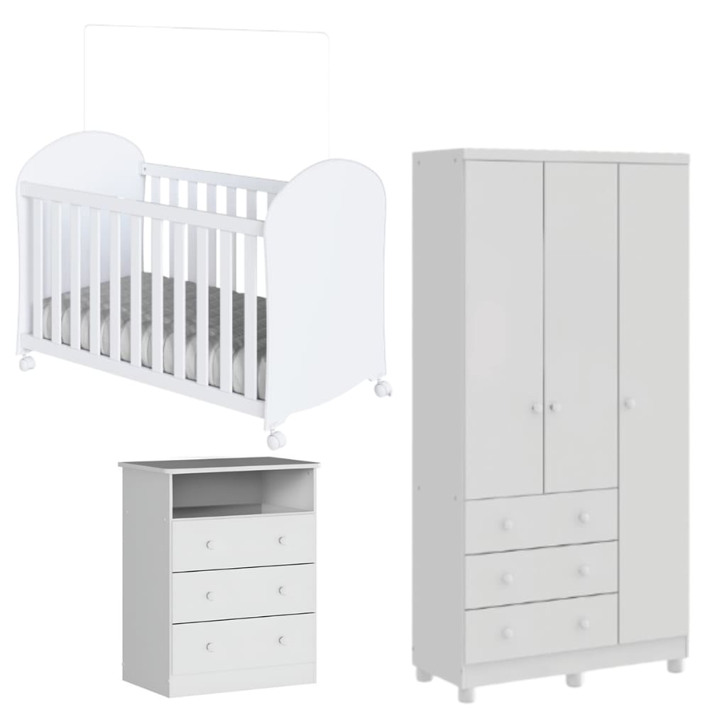 Kit Berço, Cômoda e Guarda Roupa Peroba Smim Quarto Infantil