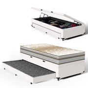 Cama Box Baú com Colchão de Molas Ensacadas Double Face Pillow Euro Alfa Probel + Auxiliar Solteiro 88cm