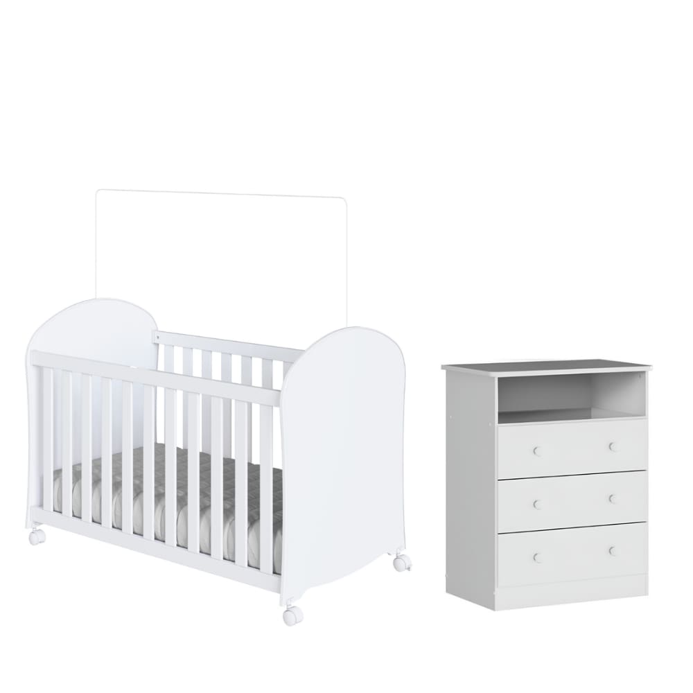 Kit Berço e Cômoda Peroba Smim Cor Branco Quarto Infantil