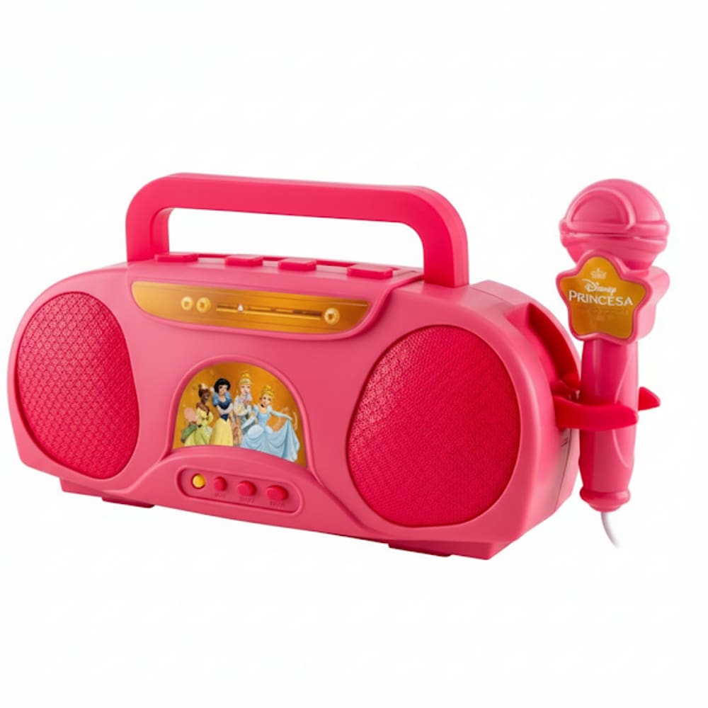 Karaoke Princesas Disney Com Microfone e Rádio Amplificador Para Cantar Boom Box